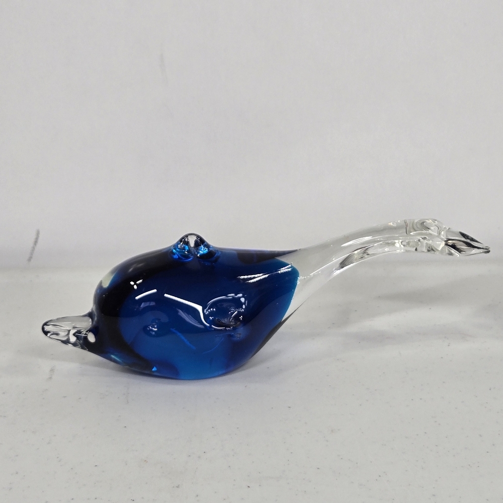 Vintage Murano Style Hand-blown Art Glass Paperweight Blue Whale Dolphin Shape - Picture 7 of 14